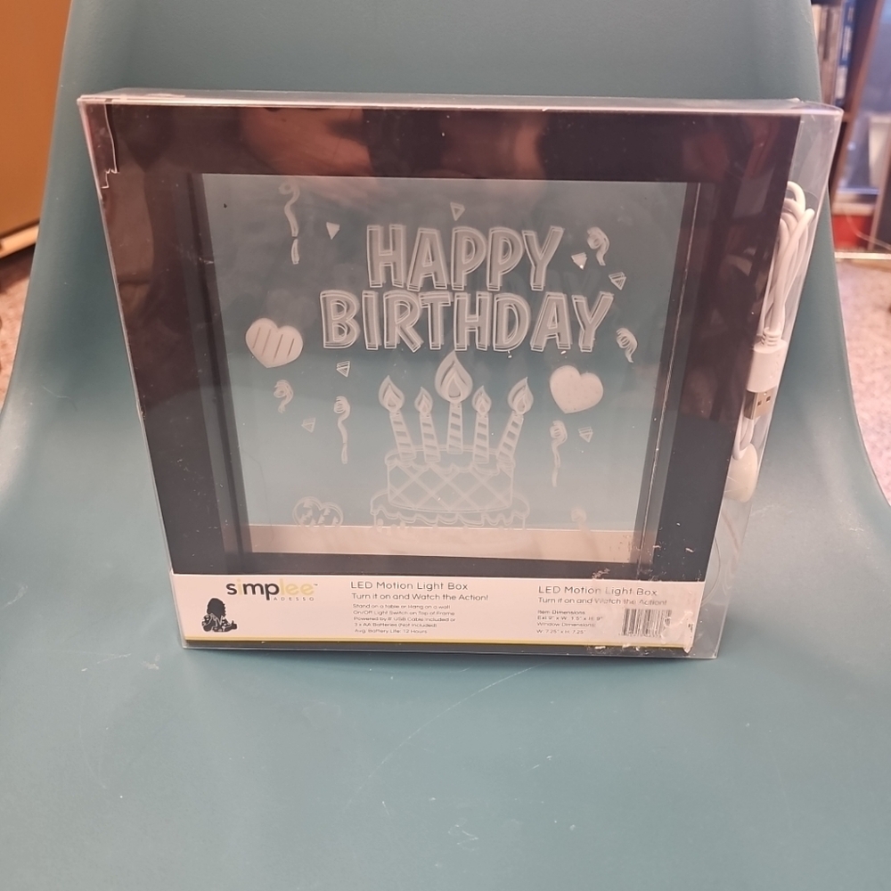 NIP LED Motion Light Box "Happy Birthday" Simplee Adesso Party Decoration 9"X9"